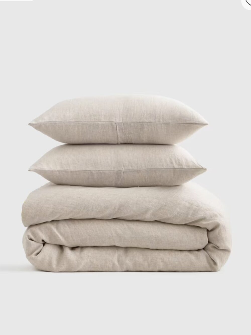 European Linen Chambray Duvet Cover Set, Full/Queen, Natural Chambray
